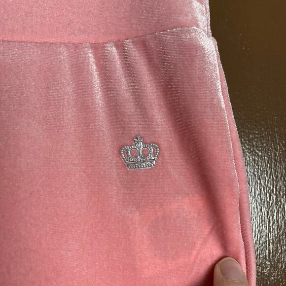 Juicy by Juicy Couture Sz L Pink Velour Flare Track Pants Pull On Stretch Crown - Picture 6 of 9